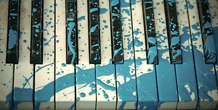Modern Art. Painted piano, musical style, grunge instrument.