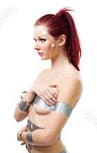 Attractive futuristic woman with brain sensors