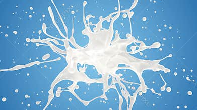 Milk or yogurt explosion in slow motion. White liquid cream drops splash
