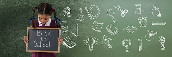 Back to School writing with School girl and Education drawing on blackboard for school