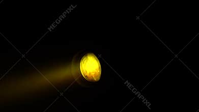 One searchlight turns in multicolored beams on a black background