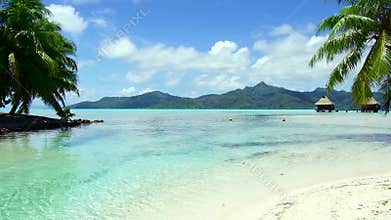 Tropical beach and bungalows in french polynesia