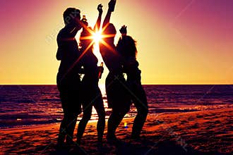 People having party at beach with drinks