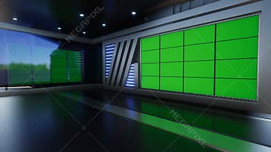 3D Virtual TV Studio News with green screen