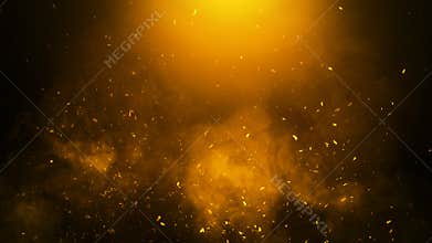 Fire embers particles texture overlays with smoke. Burn effect on isolated black background