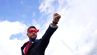 slow motions of leader in superhero mask, aspirations