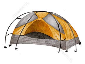 Hand drawn watercolor illustration with camping tent isolated on white backgroun