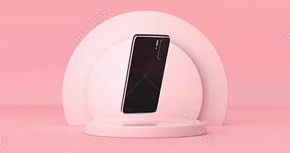 4k Resolution Video: Modern Mockup Mobile Phone with Blank Screen for Your Design Rotating over Pink Cylinders Products Stage Pede