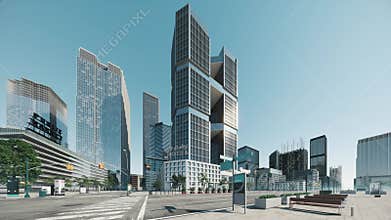 Hyperlapse time lapse of construction city. Construction of a large area with skyscrapers.