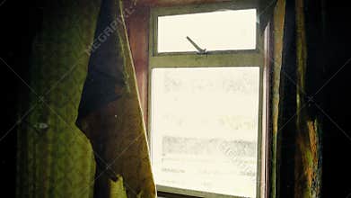 Window And Curtains In Run-Down Old House