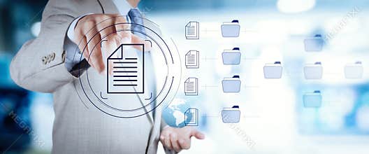 Businessman workimn Document Management System DMS,Virtual online documentation database