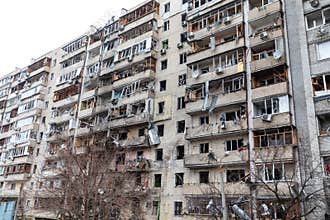War of Russia against Ukraine. Residential building damaged in Kyiv