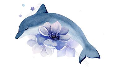 watercolor illustration of a dolphin.
