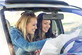 Road trip car lost women search map