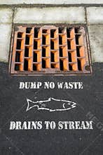 Dump No Waste - March 13, 2022; Drains to Stream with storm drain and fish outline