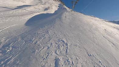 Aerial view extreme flight over ski resort resting sports activity tourist people nature landscape