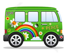 Cartoon Retro Hippie Van