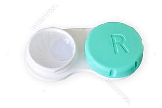 Open container with contact lens isolated on white background