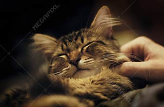 Maine Coon Cat Getting Petting