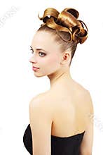 Girl with creative hairstyle pretty blonde model