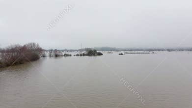 Aerial View of Flooding in the UK During the Winter Causing Devastation