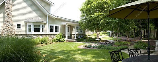 Landscaped backyard patio