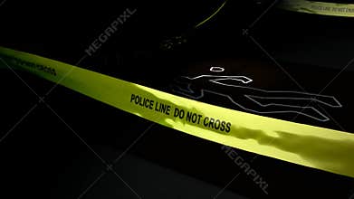 Police crime scene tape, forensic.