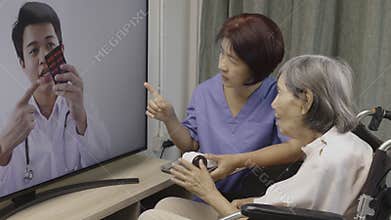 Elderly woman meet online doctor to consultant about health