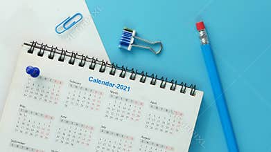 Top view of 2021 calendar color background