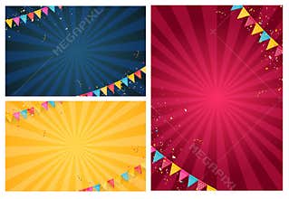 Banner with garland of flags and ribbons collection set. Holiday Party background for birthday party, carnaval template. Vector