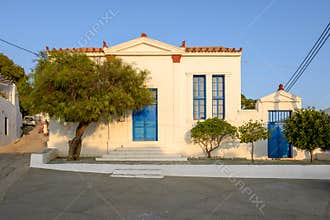 Building of Elementary School in Chora on Folegandros Island. Greece