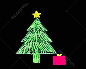Christmas Chalkboard with Tree and Present