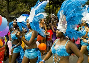 Carnival parade, samba happy sexy dancers