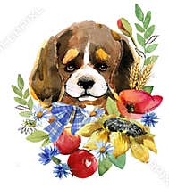 Cartoon puppy. farm animal illustration. cute watercolor dog