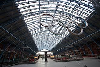 Olympic rings at St Pancras Rail Station