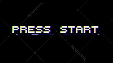Press start glitch flicker effect 4k video or footage with text elaboration retro effect seamless elaboration loading interference