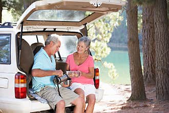 Senior couple on country picnic