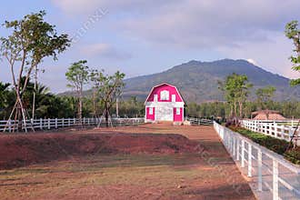 Pink barn on a farm