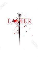 Christian cross made with rusty nails, drops of blood on white background. Copy space. Good Friday, Easter day