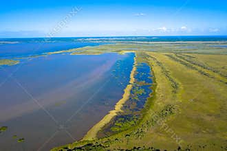Aerial view of iSimangaliso Wetland Park. Maputaland, an area of KwaZulu-Natal on the east coast of South Africa.