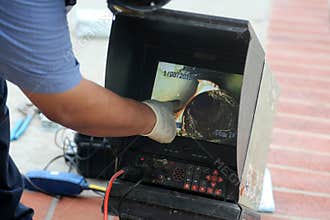 Plumbers sewer snake camera. a snake camera checks the inside of a sewer drain to make sure its clear of blockage and or damage.