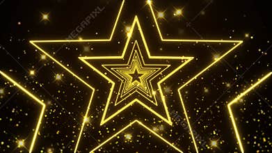 Golden star particle light award party stage Loop background.