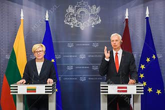 Ingrida Simonyte L, Prime Minister of Lithuania and Krisjanis Karins R,  Prime Minister of Latvia