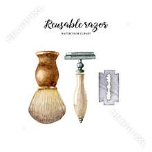 Reusable razor, shaving brush and blade