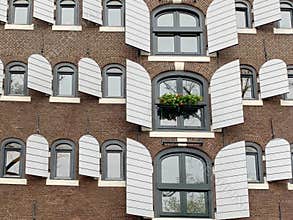 Cityscape street views in Amsterdam, beautiful window in Holland, Netherland