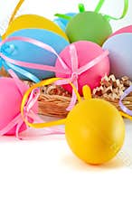 Easter colored eggs on the white background