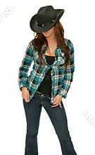 Cowgirl with hat on face
