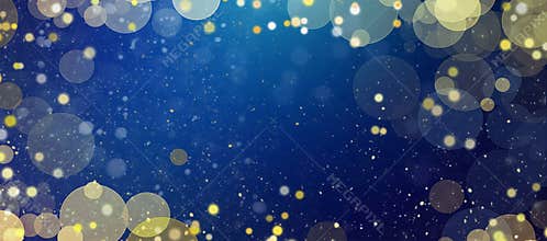 Christmas and New Years blue and gold glitter and bokeh magical holiday abstract background border