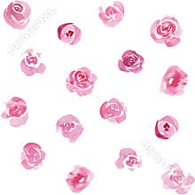 Watercolor botanical seamless pattern pink flowers. Hand drawn rose. Floral elements. For birthday, wedding card