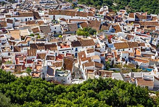 Pueblos blancos in Spain. Top view of typical white houses in Andalusia, Frigiliana, Spain.